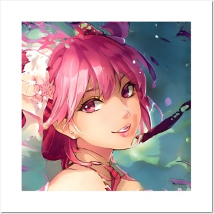 anime girl pink hair manga Posters and Art